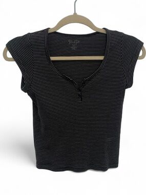 John Galt Black & Gray Striped Short Sleeve Henley Top
